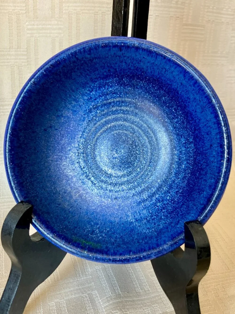 Set of 3 Studio Art Speckled Blue Violet Pottery Bowls Signed Hand Thrown Stonew
